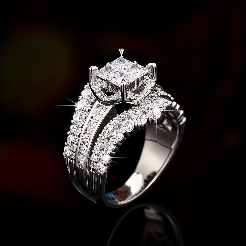 Geometric Square Crown Micro Zirconia Women's Ring